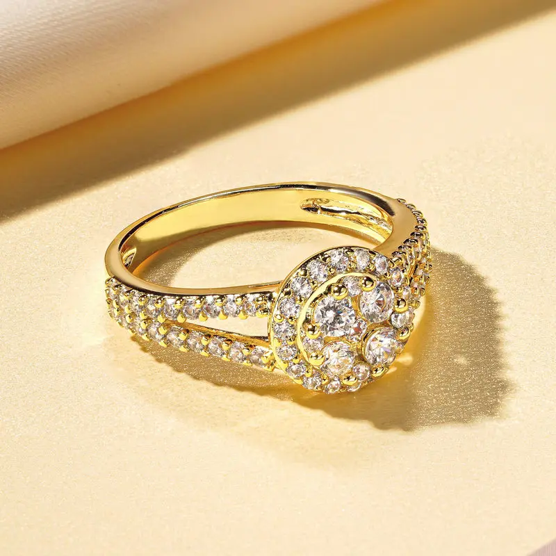 Lnkry 14k Gold Filled Double Layer Shank Ring Romantic Dazzling Micro Inlaid Cubic Zircon Ring For Women Wedding Jewelry Gift