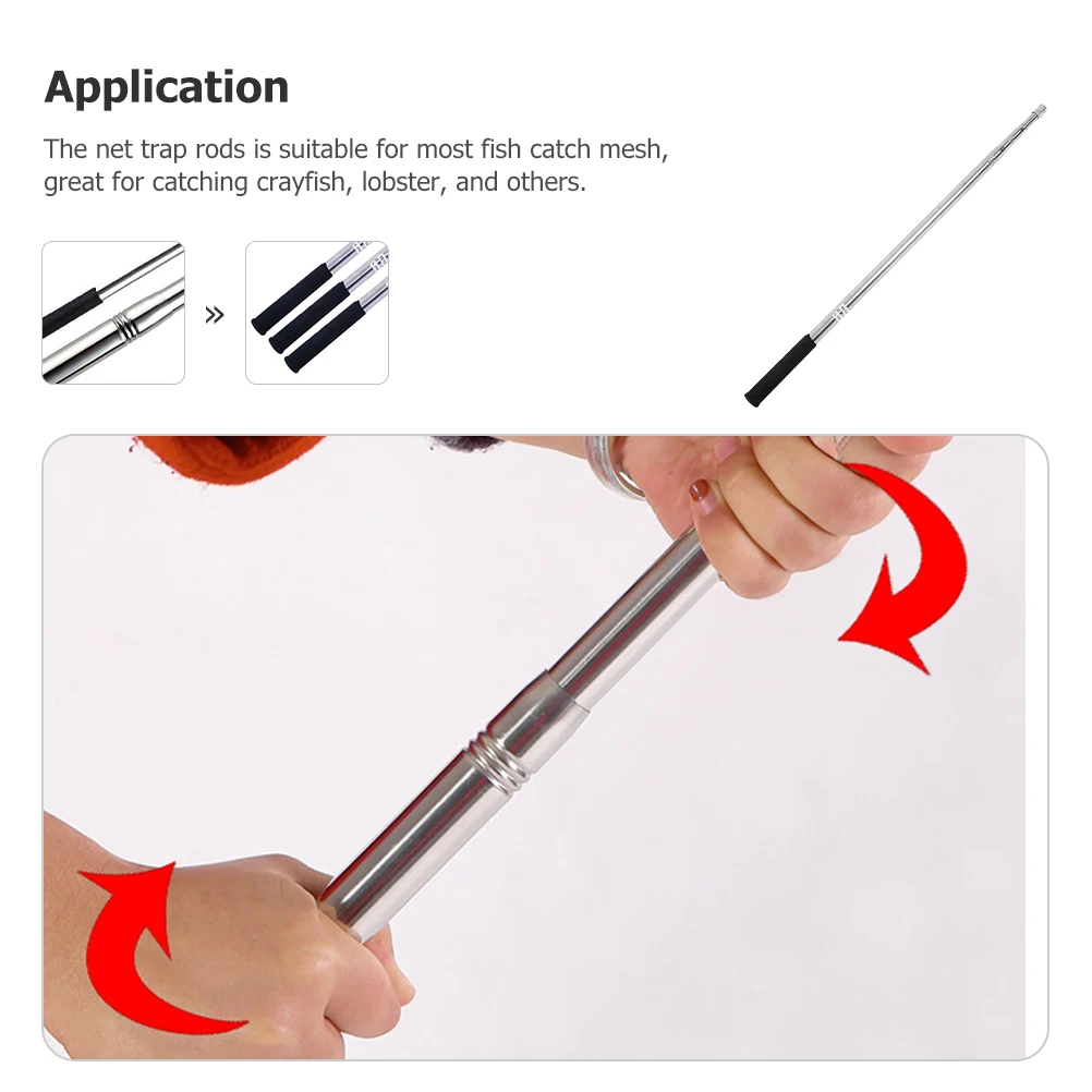 

Stainless Steel Fishing Trap Rod Crawfish Netting Stick Portable Fish Net Rod Durable Non-Slip Handle Easy Operation Screw Fix