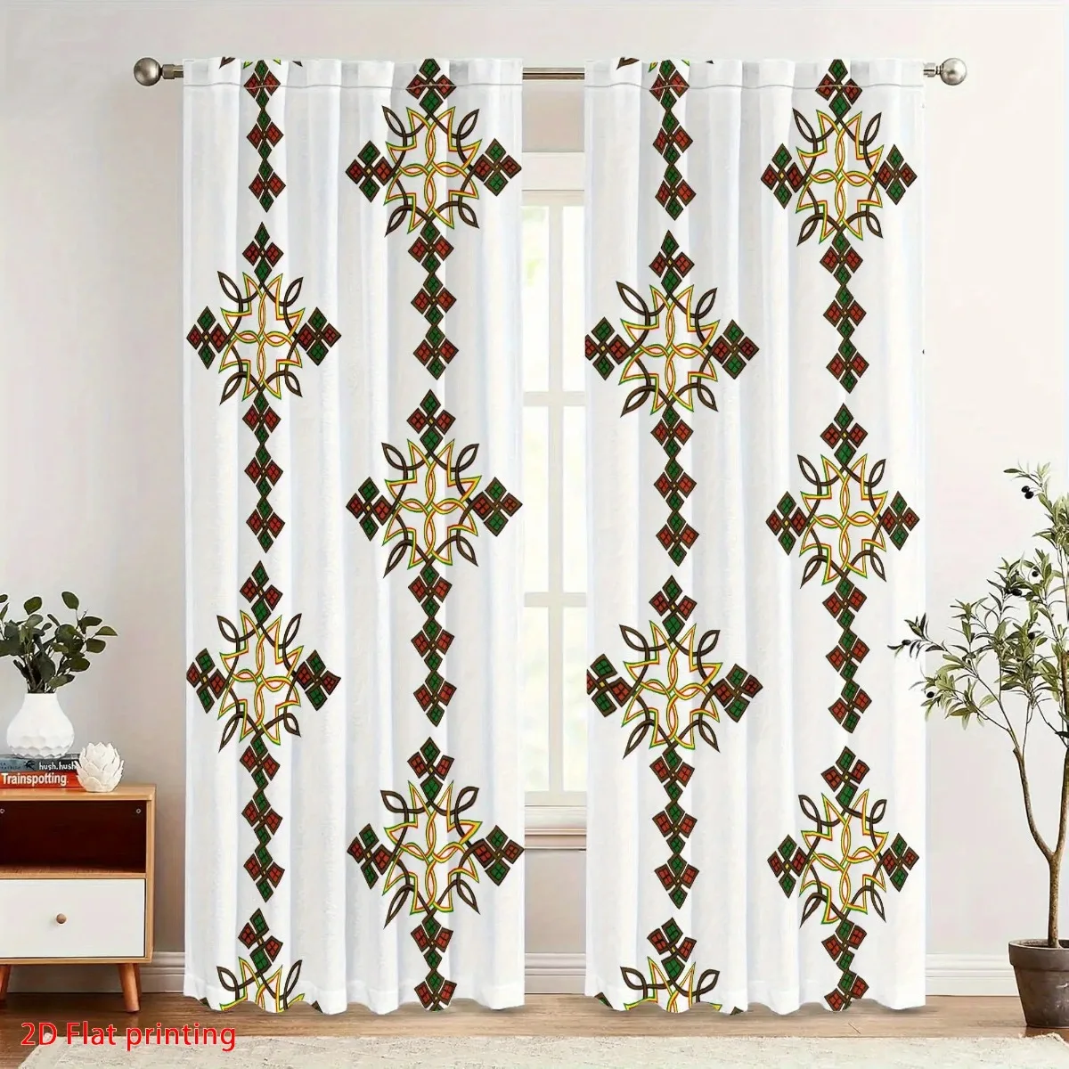 Ethiopian cross pattern Print Drapes Room Darkening Window Curtains for Home Decor,Rod Pocket Blackout Curtains Bedroom