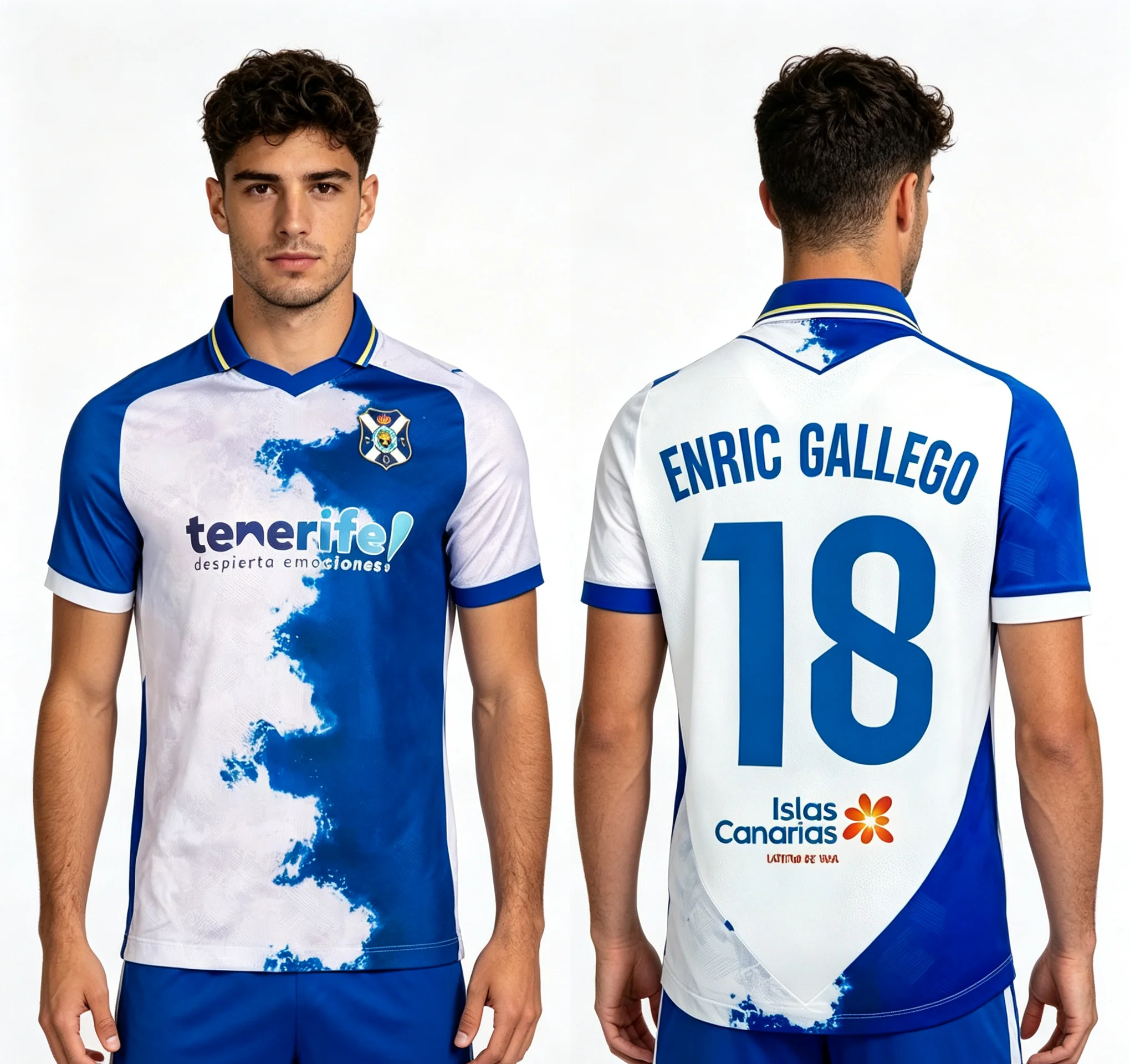 26-27 Teneriffa Fußballtrikot, Enric Gallego # 18 Jersey T-Shirt, Herren Sommer-Trainings-Shirt, atmungsaktiv, schnelltrocknend
