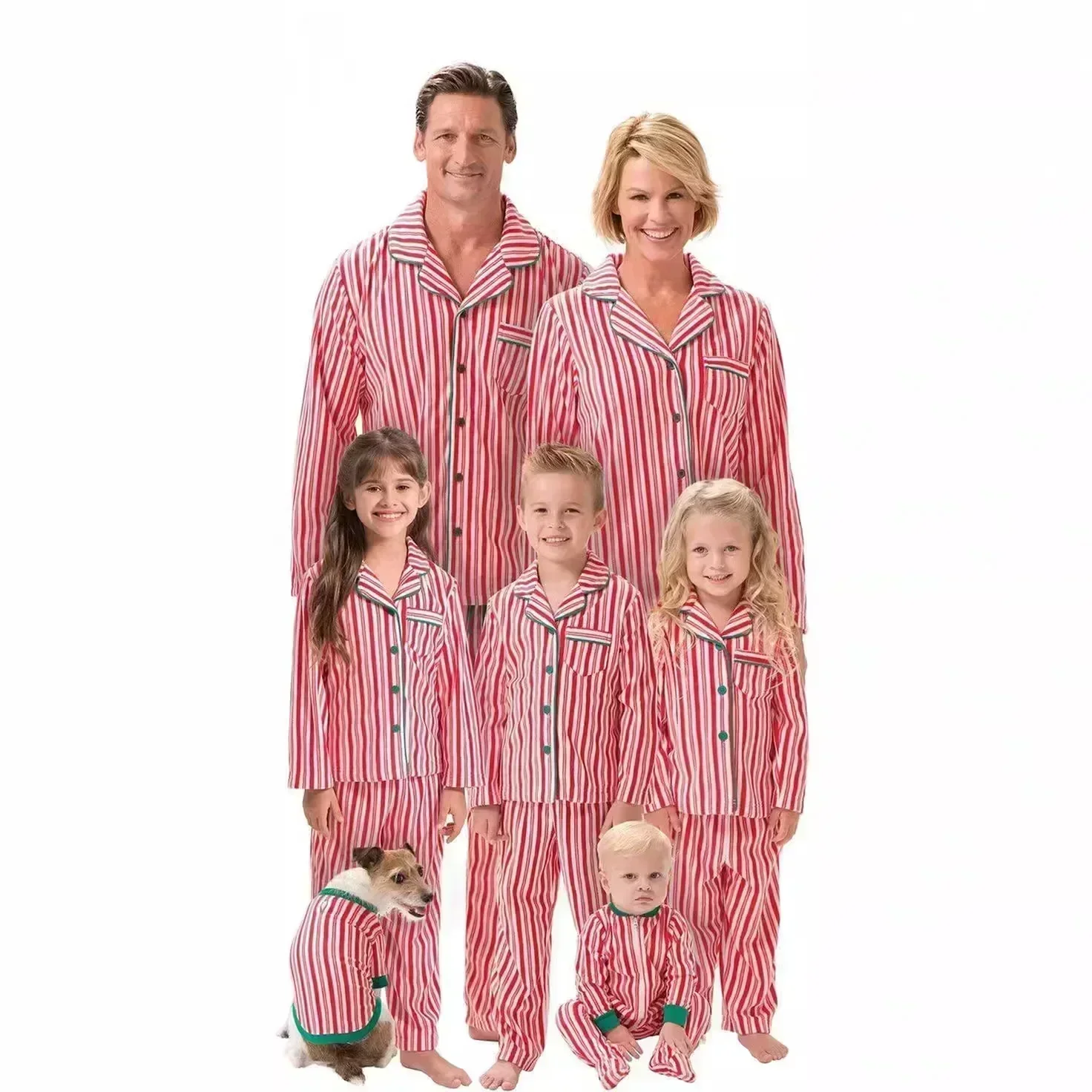 Family Christmas Pajamas Set Striped Print Mother Kids Matching Clothes Button Shirt+Trousers Children Clothing Xmas Look Pijama