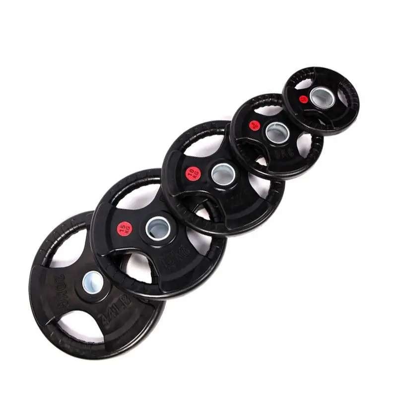 

Strength Gym Equipment Barbell Discs 3 Handles Tri Grip 3 Holes Rubber Weight Plate
