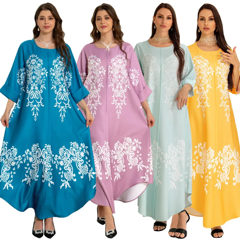 

Fashion Beaded Luxury Robes Saudi Arabia Muslim Dress Abaya Long Sleeves Elegant Dubai Jalabiya Kaftan Gowns Middle East Gowns