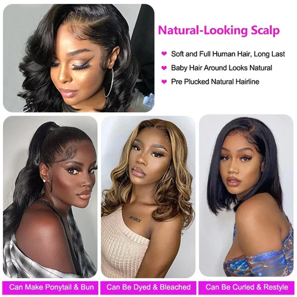 Wear an Go Glueless Wigs Human Hair Body Wave Lace Front Wigs 13x4 HD Transparent Lace Frontal Wigs For Women Short Bob Wigs