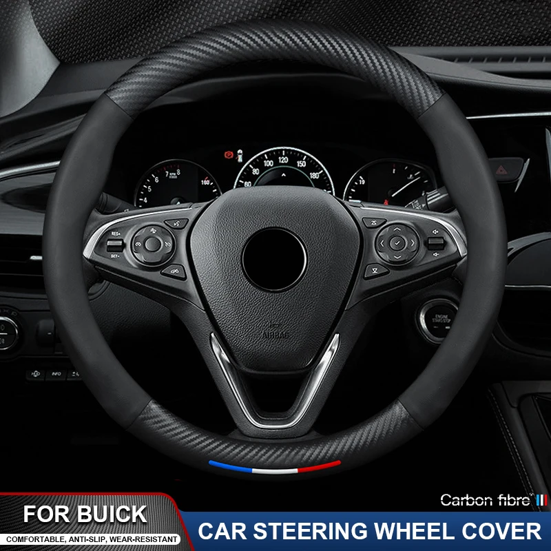 

For Buick Excelle Regal Lacrosse Verano Encore Envision Enclave ParkAvenue GL8 E4 Car Carbon Fiber Leather Steering Wheel Cover