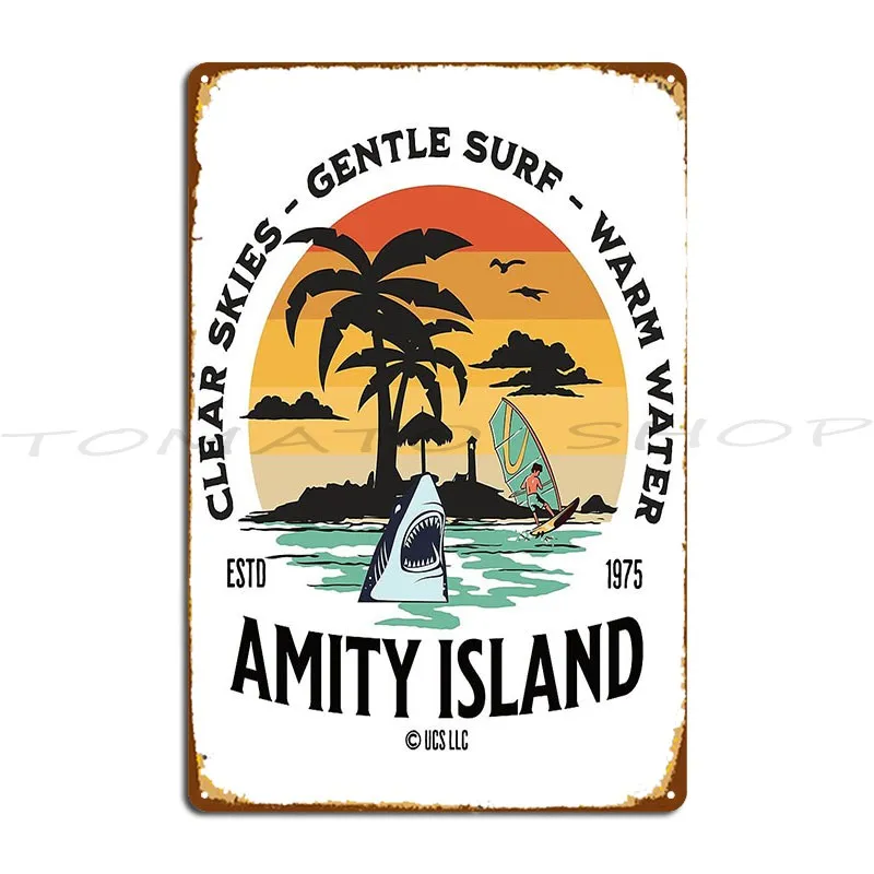 Jaws Amity Island Vacation Metal Sign Design Pub Living Room Wall Cave Party Character Tin Sign Poster