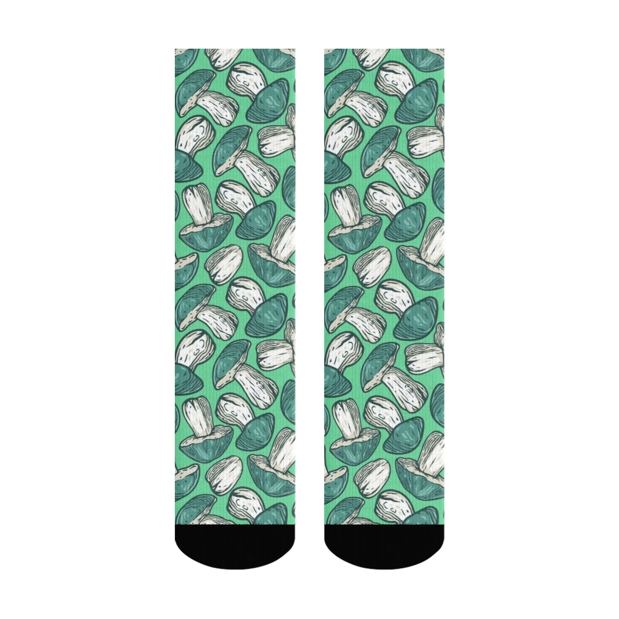 旅行に最適な牧歌的なソックス 滑り止めグリーンの色合い、キノコの模様、田舎旅行、ハイキング、自然散歩に最適な柔らかい生地