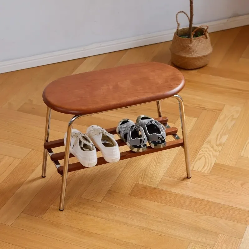 

Modern Entryway Bench with Solid Wood Seat, Carbon Steel Legs Shoe Changing Stool for Hallway & Minimalist Storage Ottoman
