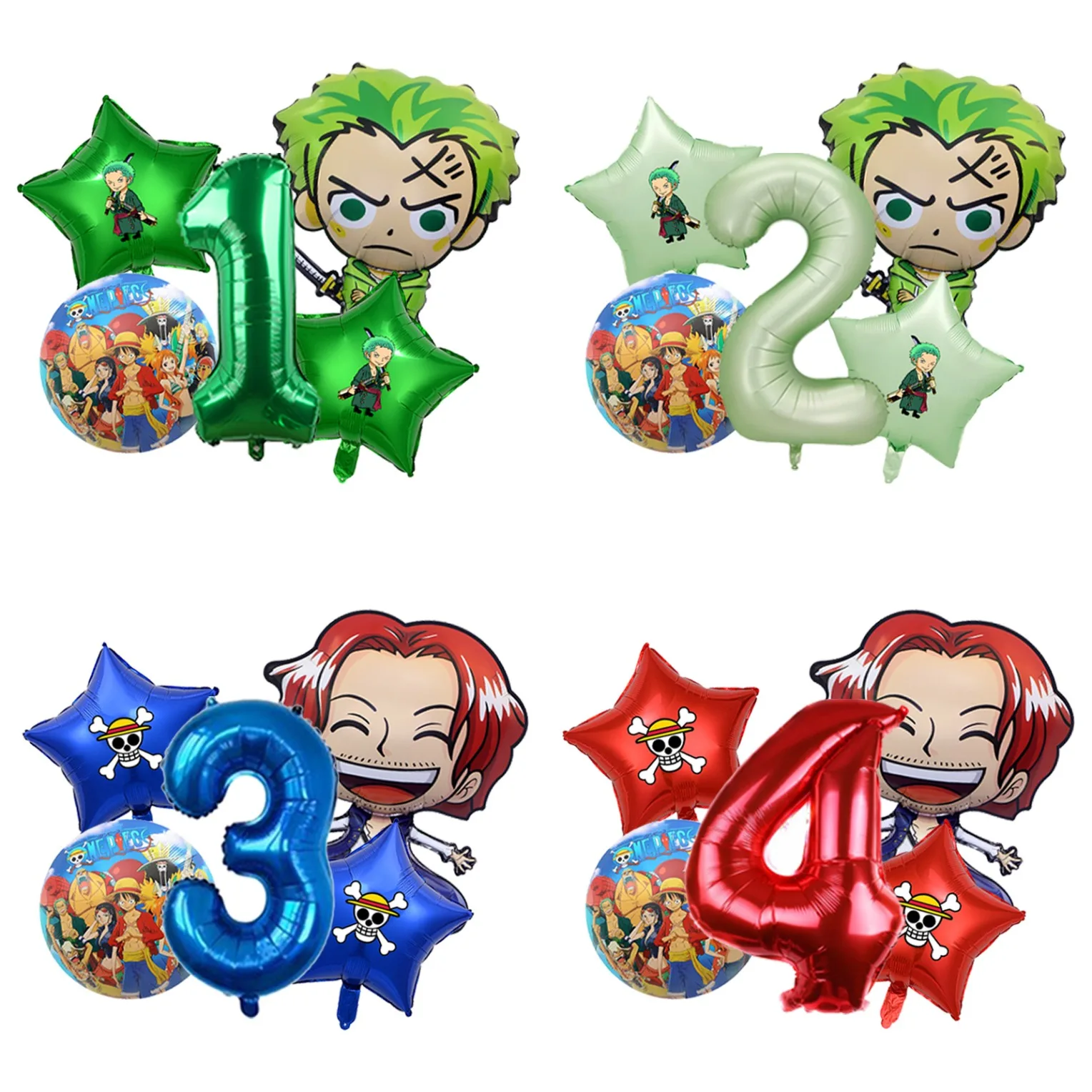 One Piece Geburtstagsballon-Arrangement Luffy Strohhut Folienballon plus Glitzer-Mylar-Akzent für Kinder Anime Kuchen Tischdeko