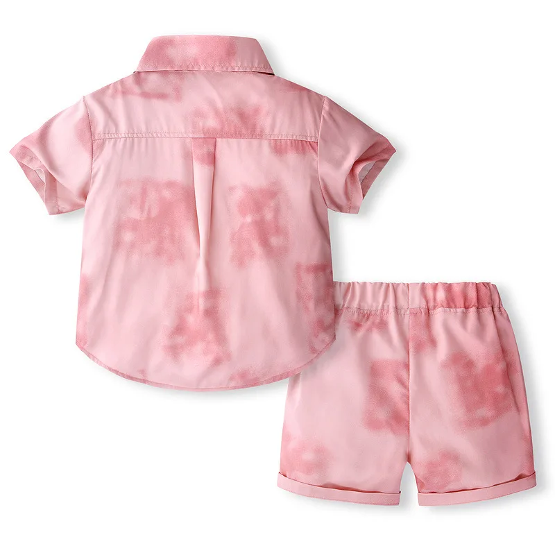 Summer boys' Korean version short sleeved lapel shirt, children's tie dye shorts two-piece set, one year old outfit