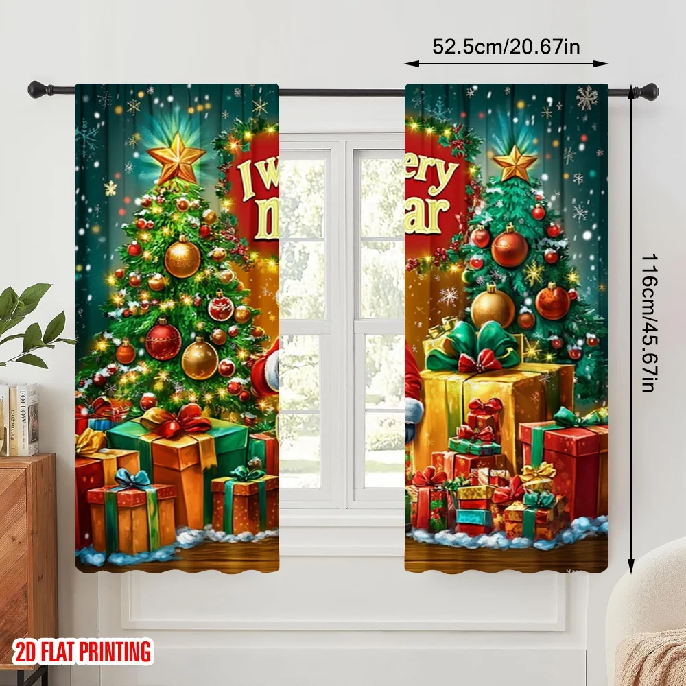 2pcs,2D plane printing Curtains Roller Blinds Father Christmas12 Polyester Fabric (without rod) Gifts Use for Living Room,