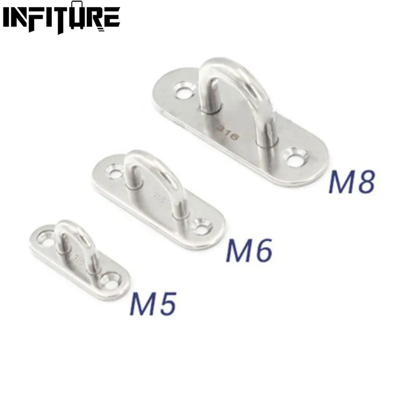 2/4Pcs 5mm/6mm/8mm Stainless Steel Eye Plate Oblong Pad Eye Plate Metal Staple Ring Hook Hardware For Marine Boat Accessories