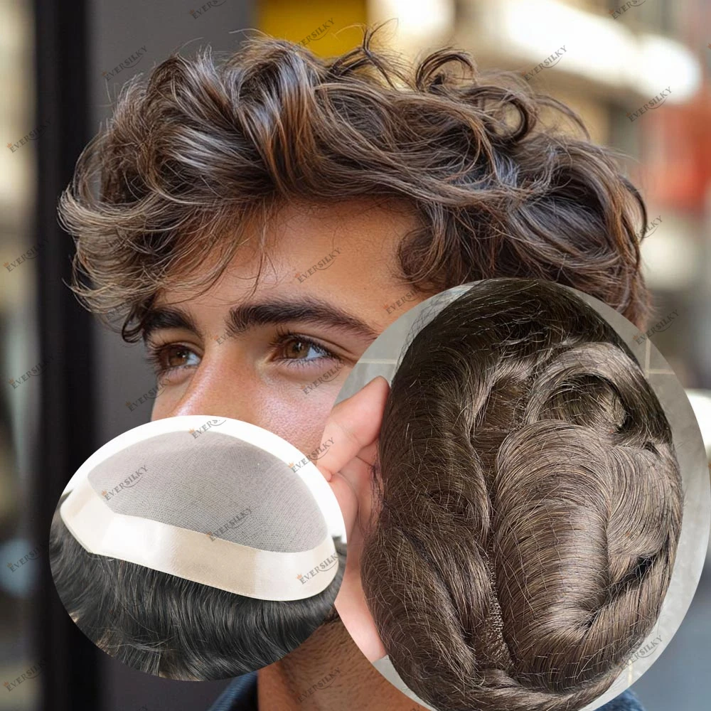 

Durable Super Fine Mono NPU Perimeter Brown European Human Hair Capillary Prosthesis Hairpieces Long Last Knotted Hair Patches