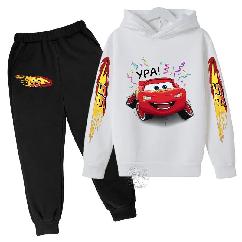 Lightning McQueen Autumn/Winter Creative Printed Children\'s Set 3-12-year-old Boys and Girls Hoodies+Pants Street Sports Set