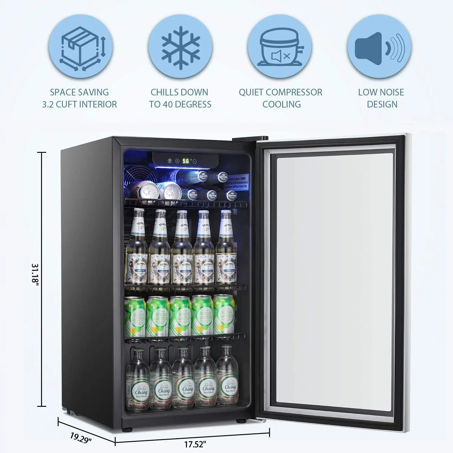 Beverage Refrigerator Cooler -120 Can Mini Fridge Glass Door for Soda Beer or Wine Constant Glass Door Small