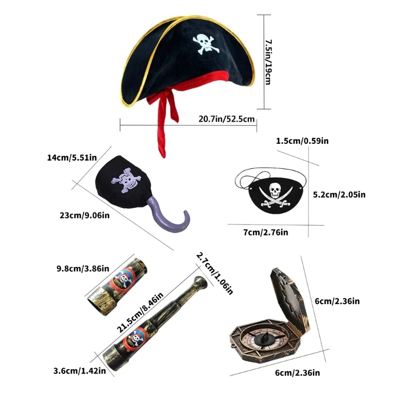 Pirate Gear for Kids with Costume Hat and Pocket Cosplay Accessories