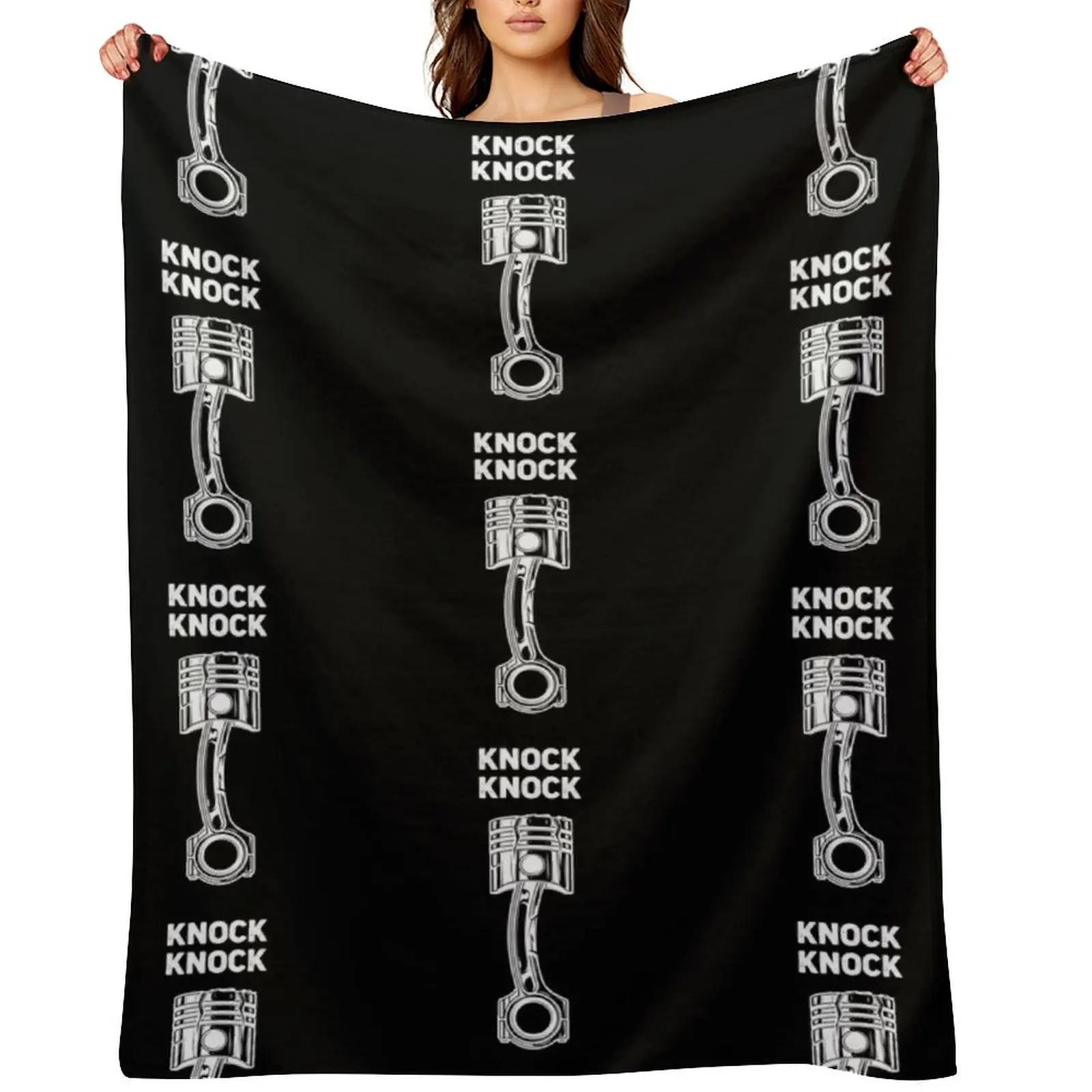 Knock Knock... Broken Piston! Funny Mechanic Gift, Car Guy Gift, Car Lover, Car Fan, Enthusiast, Gift for Boyf Throw Blanket