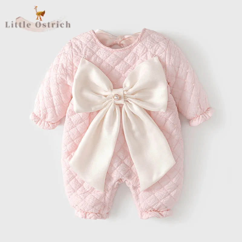 

Newborn Baby Girl Cotton Padded Bowknot Romper Autumn Winter Long Sleeve Jumpsuit Toddler Child Outwear Baby Clothes 3-18M