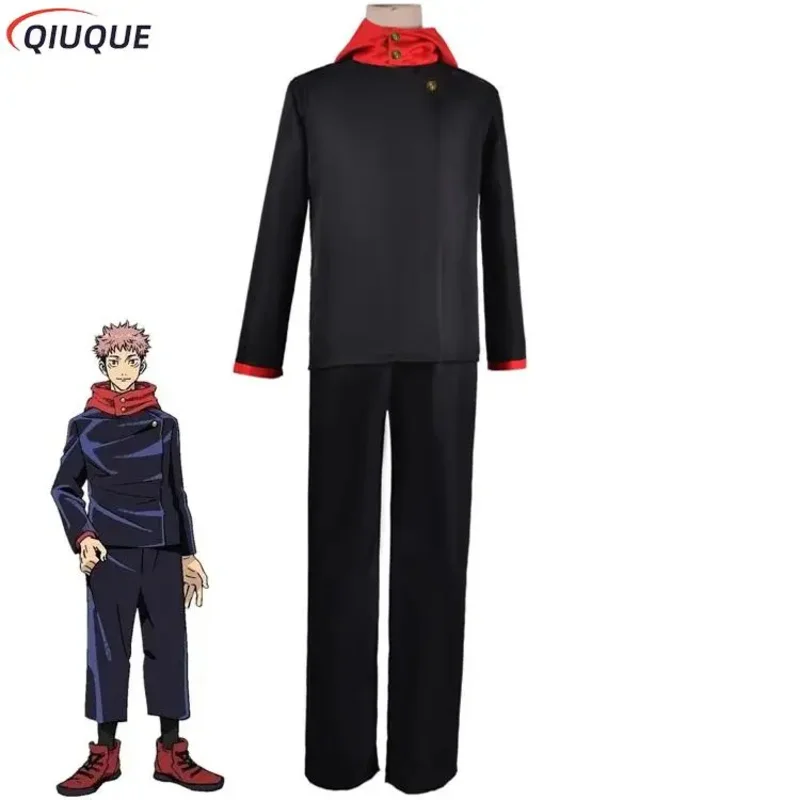 Disfraz de Yuji Itadori para hombre y mujer, trajes de Anime, pelucas, camisetas azul marino/negras, pantalones, ropa deportiva