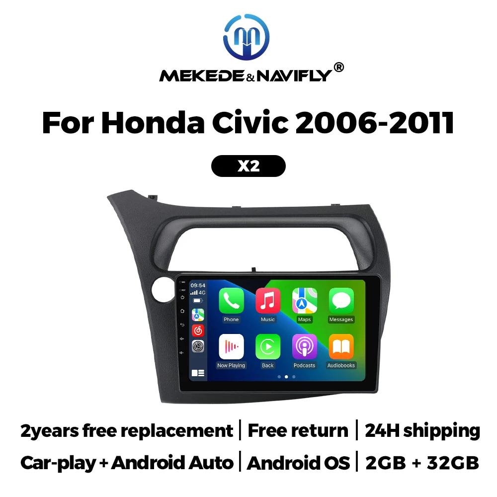 Navifly Car Radio Wireless CarPlay Car Multimedia GPS Navigation For Honda Civic Hatchback 2006-2011 Android Auto FM BT DVR Cam
