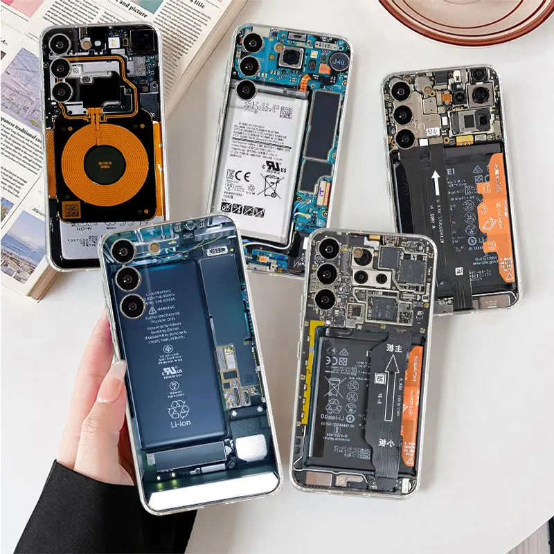 Motherboard Circuit Board Clear Case For Samsung Galaxy S20 FE S22 Ultra S21 Plus Note 20 10 S10 Lite S23 S8 S10e Phone Cover