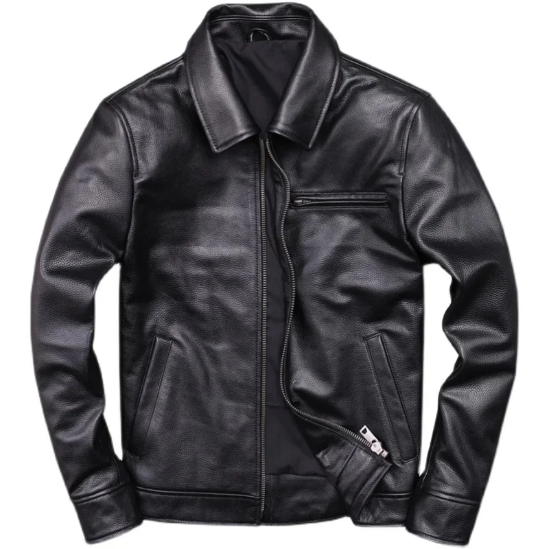 AYUNSUE-chaqueta de cuero genuino para Hombre, abrigo informal de vaca Real, ajustado, color negro, SGG1085