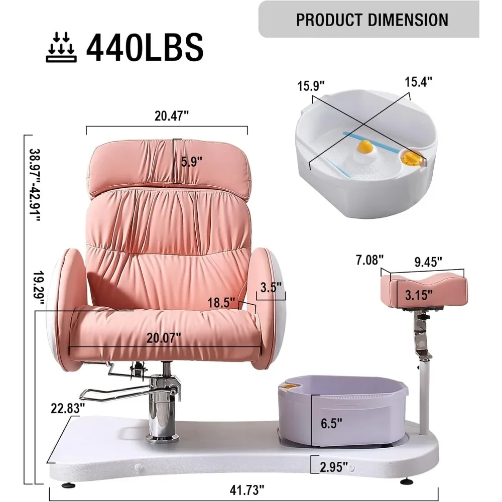 Chaise de Pédicure Hydraulique Rose, pour Module d'Ongles, Sans Immunisation, Unité Inclinable à 360 Comcussions