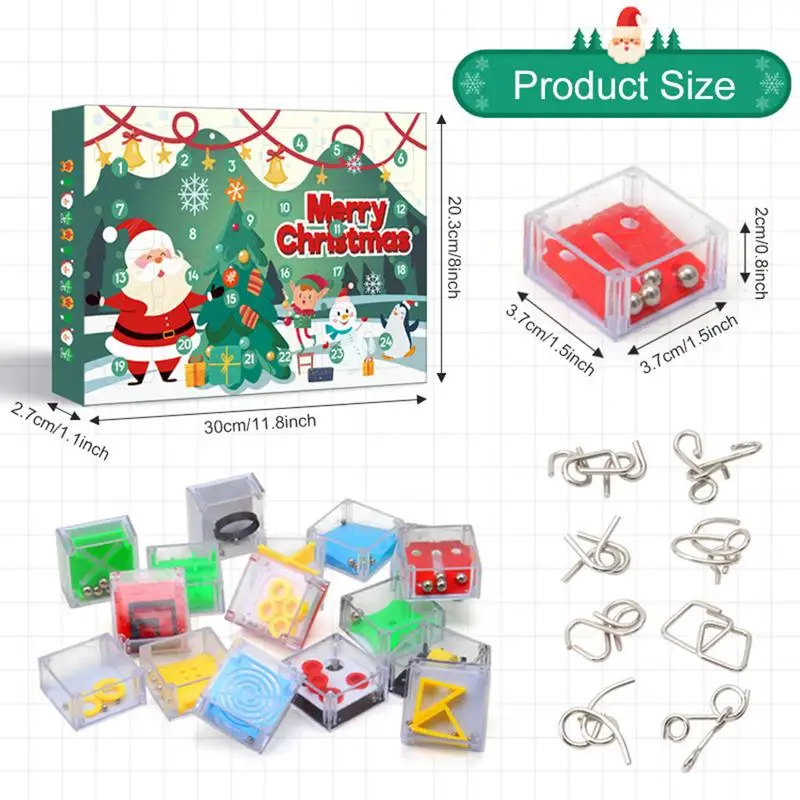 Balance Maze Christmas Countdown Calendar Brain Teaser Puzzle Cubes 24 Days Surprises Gifts for Adults Kids Stocking Stuffers