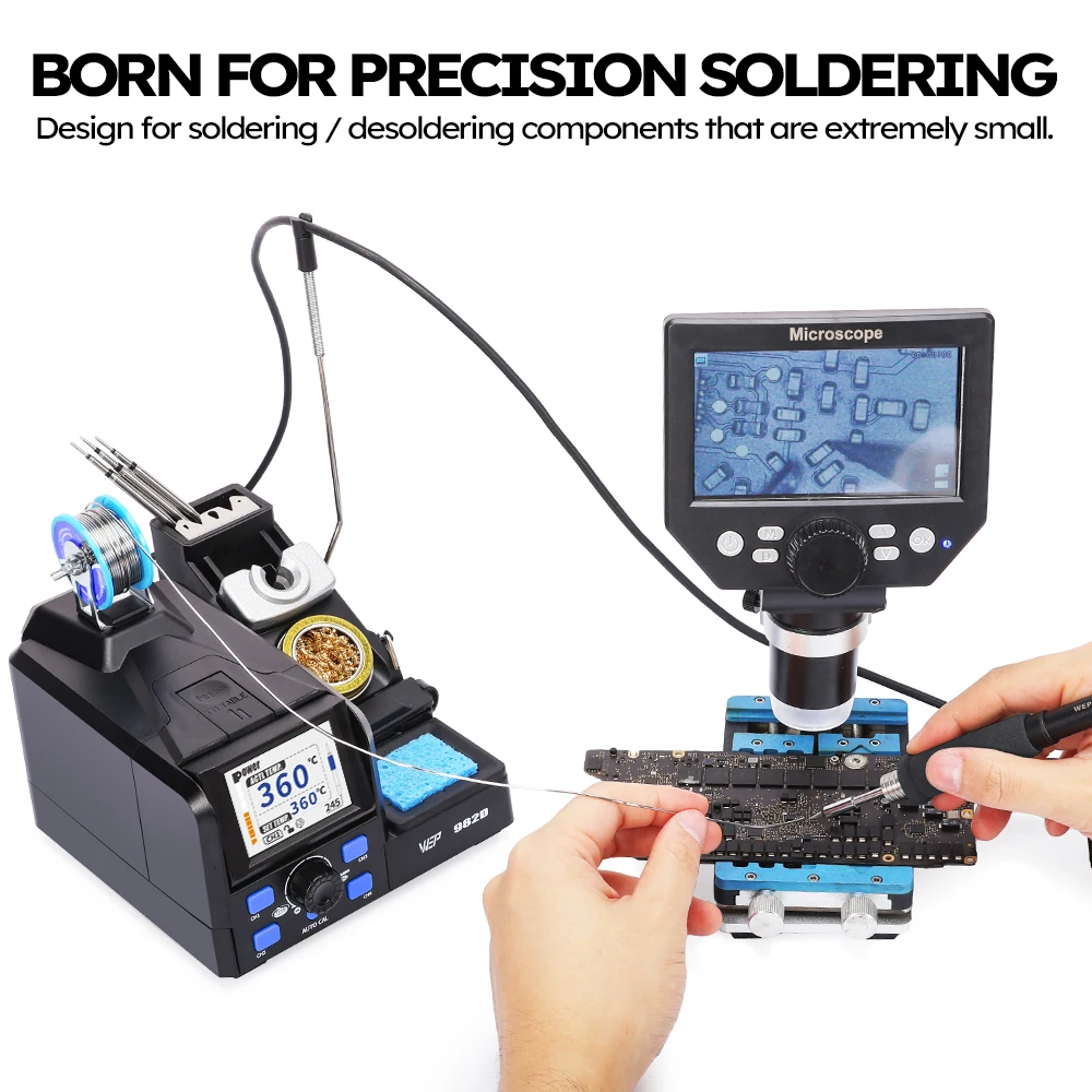 WEP 982D Precision Soldering Station With Auto Temperature Calibration, 2S Rapid Heating, Good For Micro Component Phone Repair