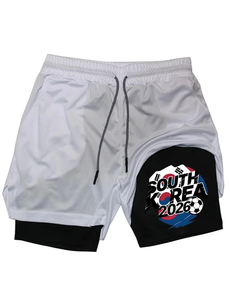 Men's 2-in-1 Double Layer Gym Shorts, South Korea 2026 Soccer Print Quick Dry Workout Running Shorts with Pockets WX042 - view 3