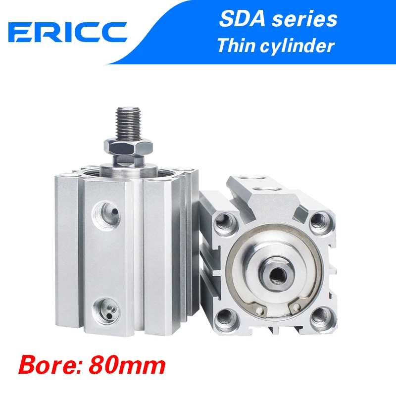 SDA80 series Pneumatic Compact air Cylinder Bore to 5 10 15 20 25 30 35 mm Stroke High quality double acting cylinder
