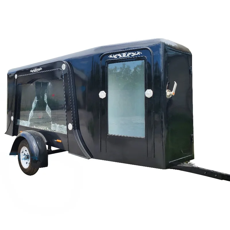 Customized Black Ornate Towable Funeral Hearse Trailer, Single Axle Pull-type Coffin Transport Hearse Carriage
