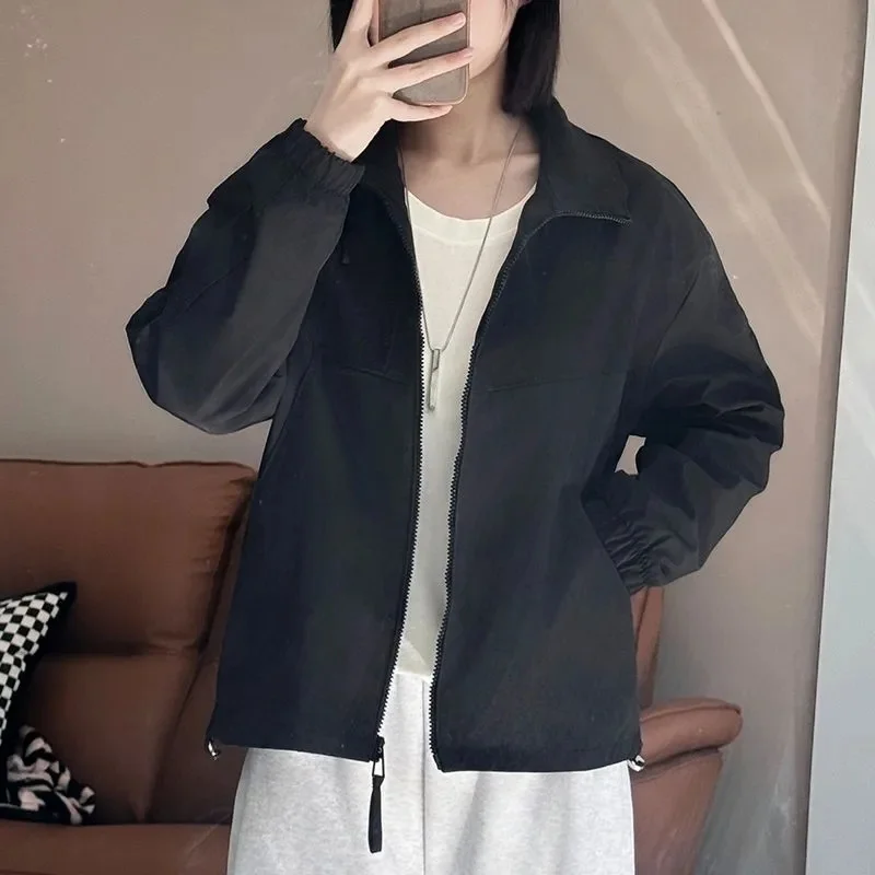 

Повседневное свободное пальто, женские весенне-осенние новинки 2024, короткие куртки с воротником-стойкой, верхняя одежда на молнии, модные женские пальто, топы