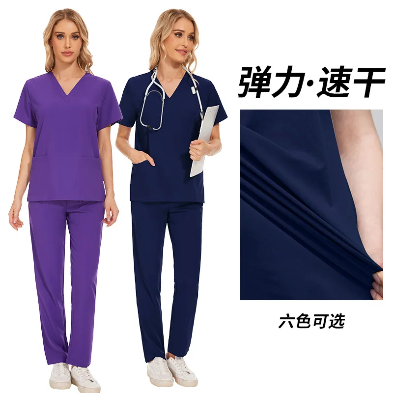 

Nurse Uniform Women V-Neck Short Sleeve Tunic Hospital Medical Healthcare Workers Nursing Uniform Beauty Salon Spa Scrub Sets