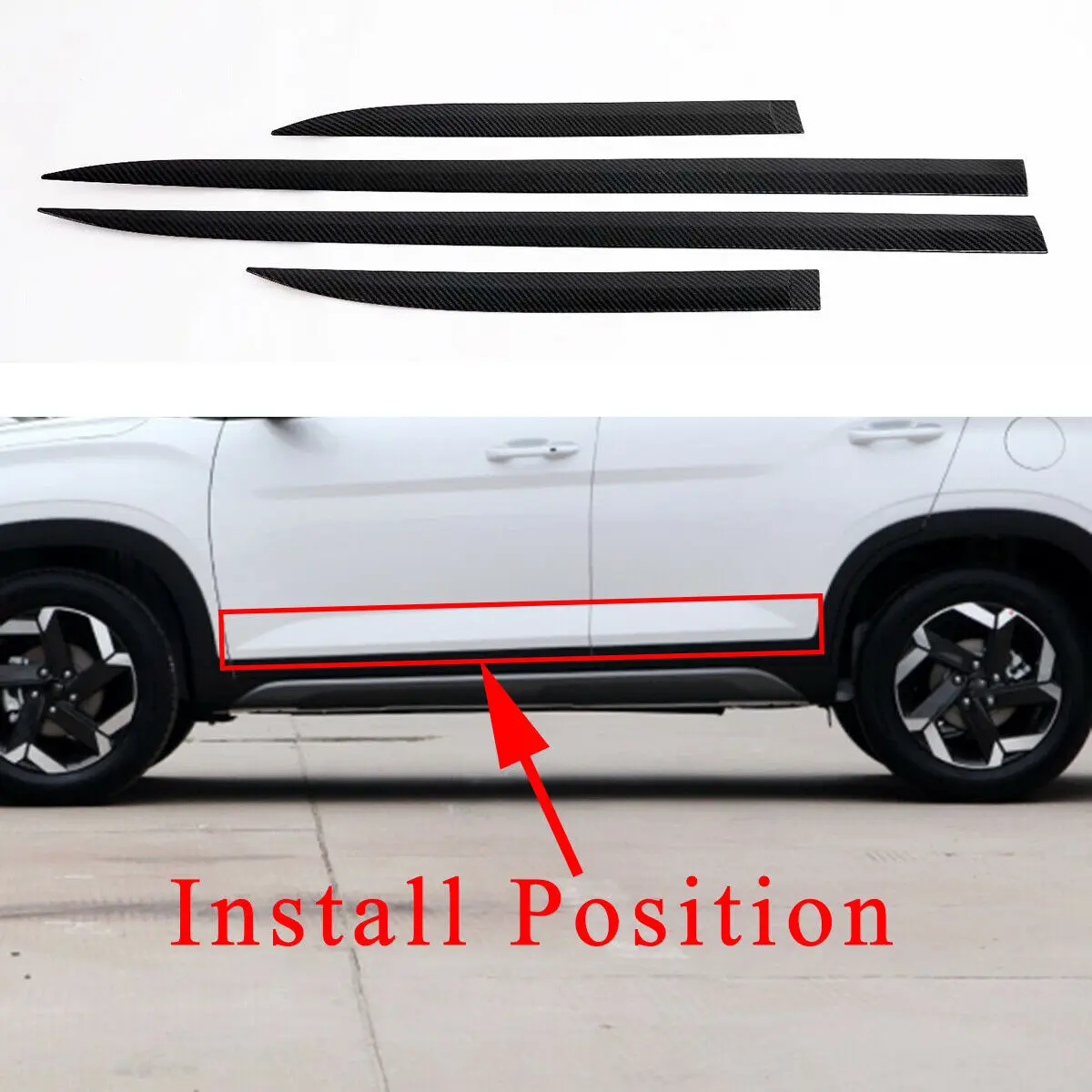 Car Carbon Fiber Trim For 2020 2021 Hyundai Creta ix25 Side Door Body Molding Cover Garnish Accessories 4pcs