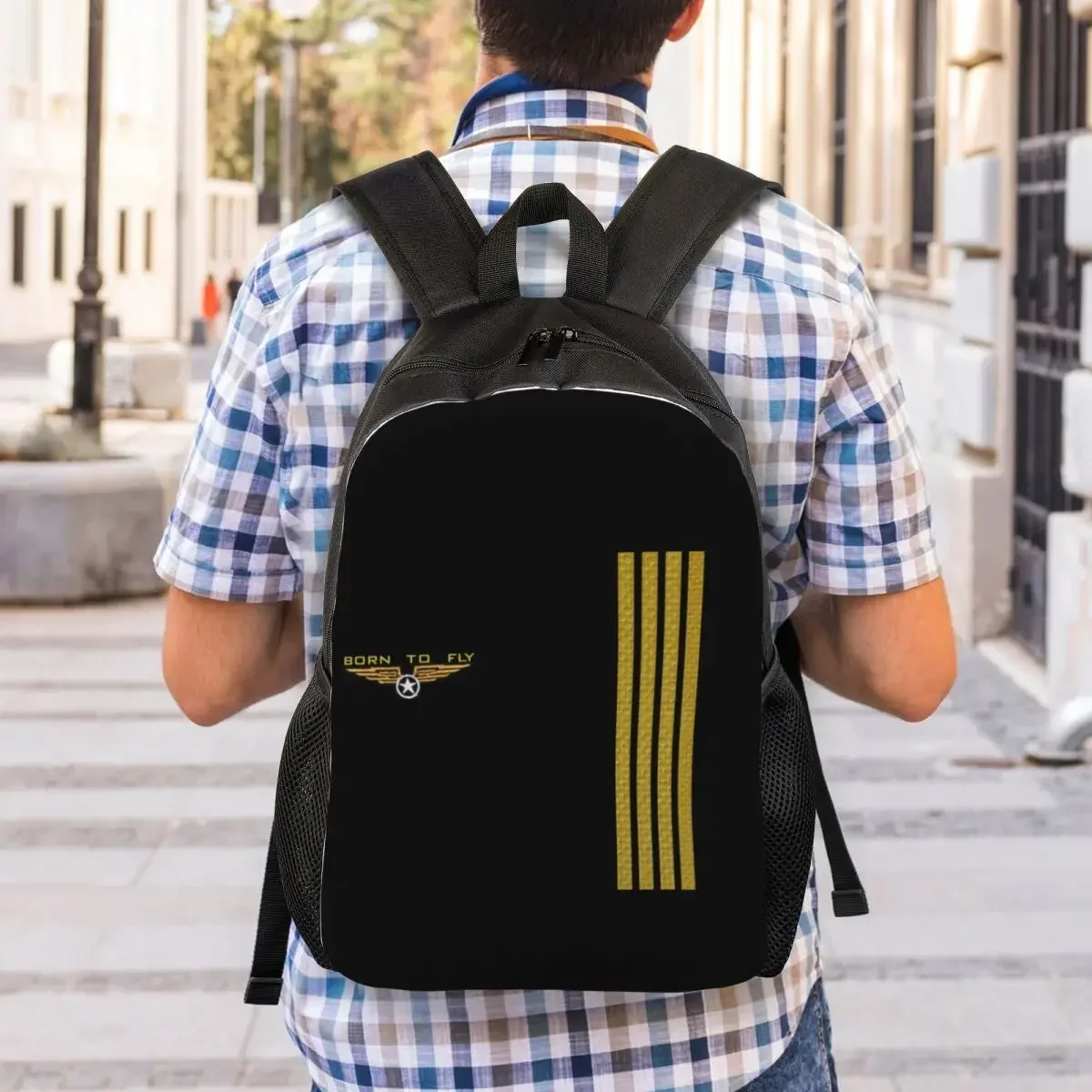 Mochila personalizada para ordenador portátil Born To Fly Flight Pilot, mochila básica para hombres y mujeres para estudiantes universitarios, bolsa de aviador de aviación voladora