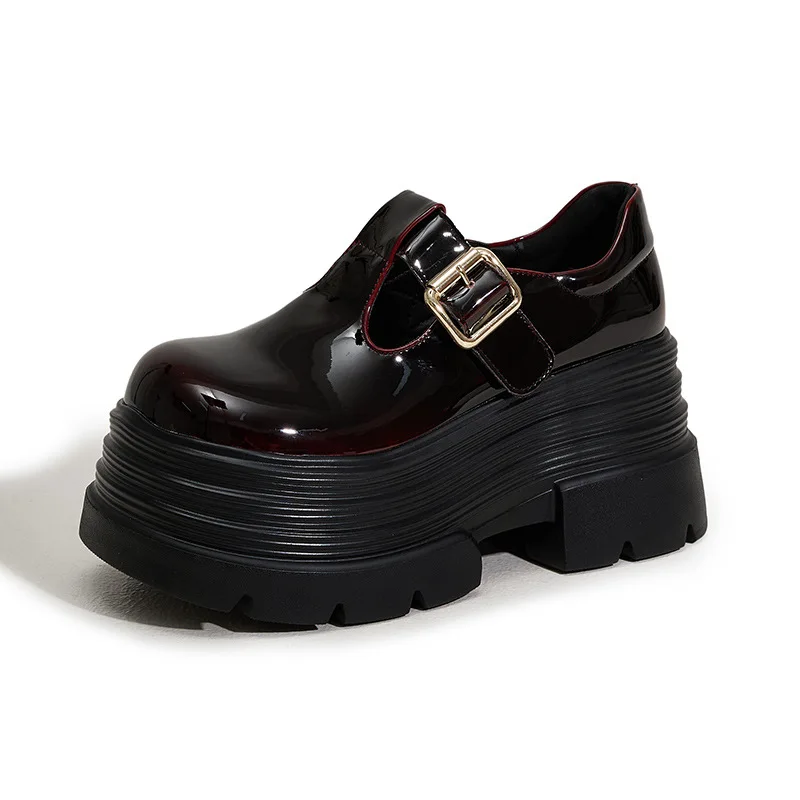 

Осенние дышащие туфли без шнуровки на танкетке из лакированной кожи 8,5 см, весенние туфли Мэри Джейн с синтетическим крючком