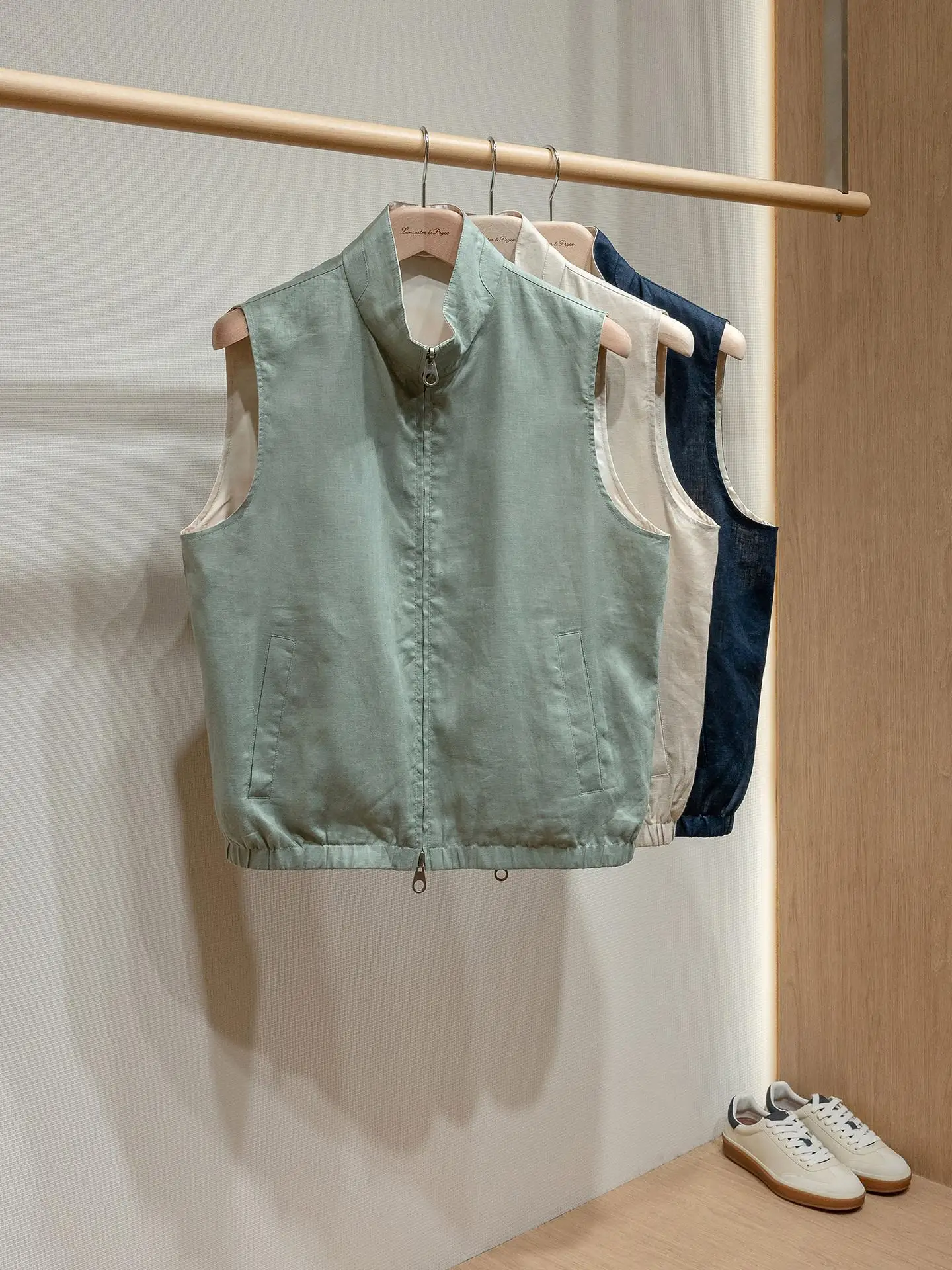 100% linen vintage style men's casual double-sided stand up collar vest