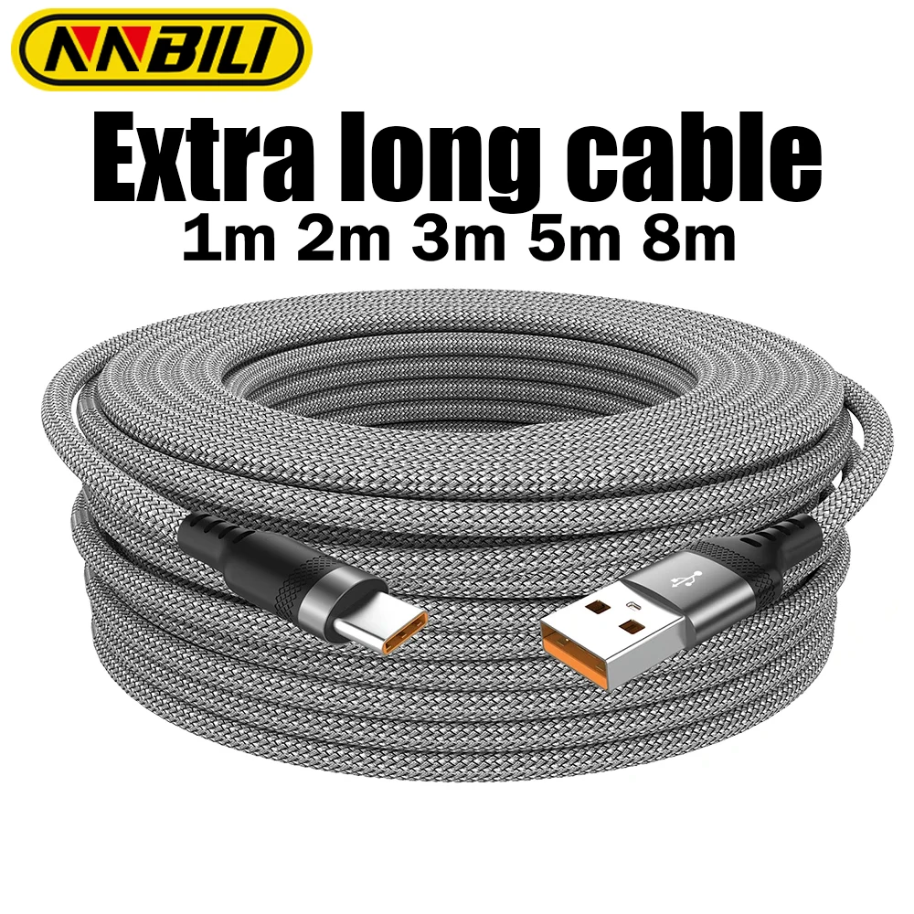 NNBILI USB 8M TYPE C Cable 5A Super Fast Charge Cable for Huawei 3m 5m USB C Extension Cable for Samsung Xiaomi oppo Universal