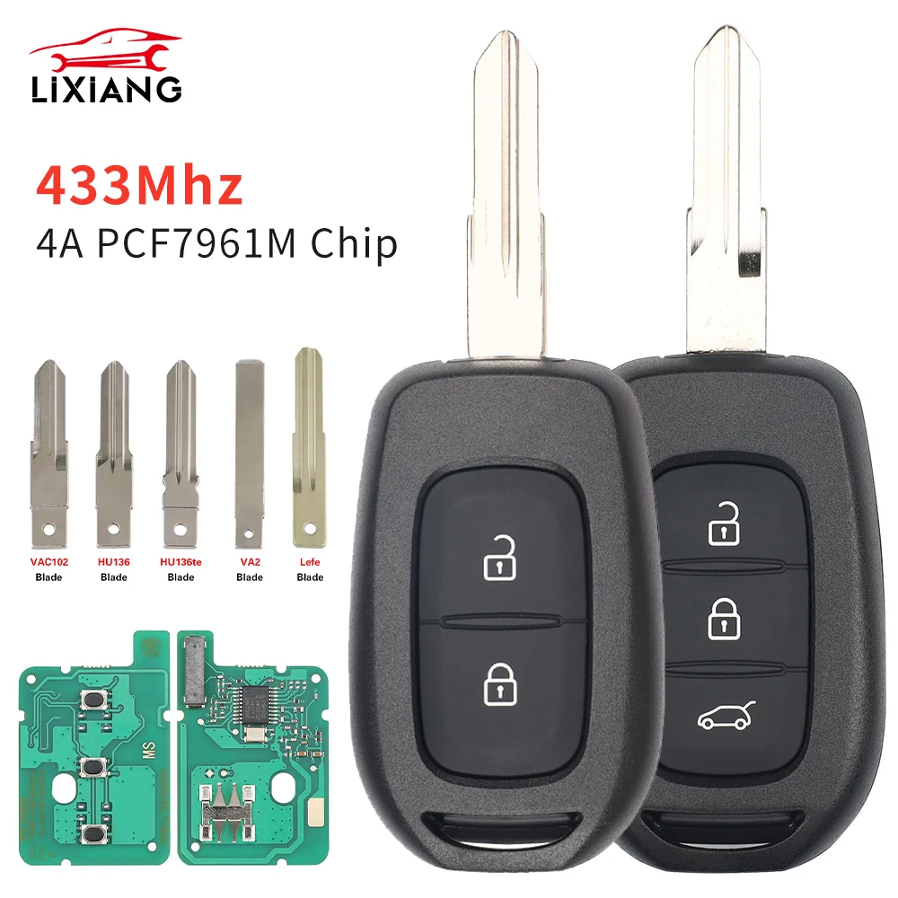 

LIXIANG автомобильный дистанционный ключ 2/3 кнопки 434 МГц с 4A PCF7961MChip для Renault Sandero Dacia Logan Dokker Duster Trafic Clio4 Master3