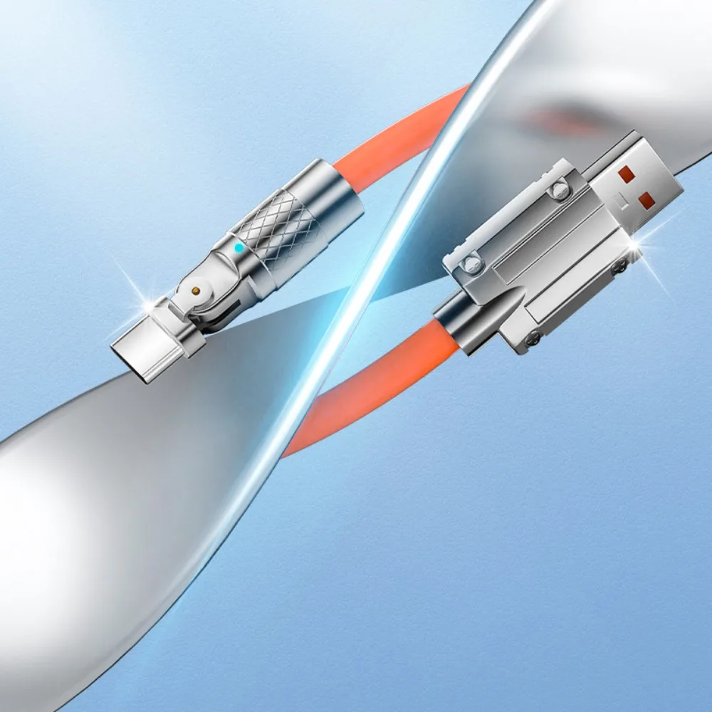 USB A 180 Grad Silikon-Datenkabel IOS/Typ C/Micro USB 120 W Rotation Silikon-Ladekabel mit Licht 1 m/2 m