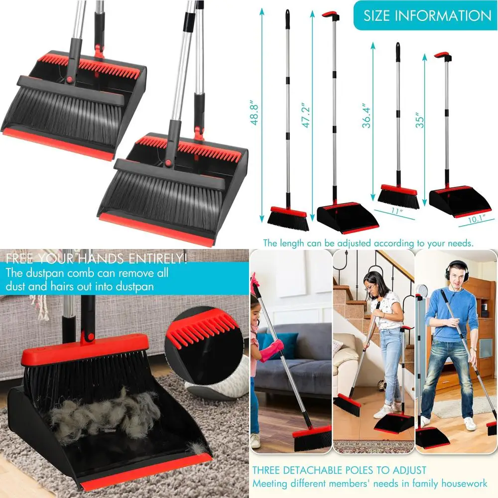 

Stainless Steel Broom and Dustpan Set with 48 Telescoping Handle, Upright Self-Cleaning, Perfect for Home, Office, Kitchen, and