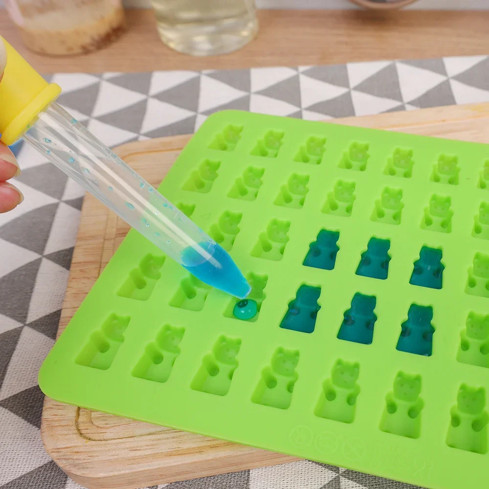 50 Grids Mini Gummy Bear Silicone Mold DIY Chocolate Jelly Candy Cake Fondant Mould With Dropper Making Mold Baking Supplies