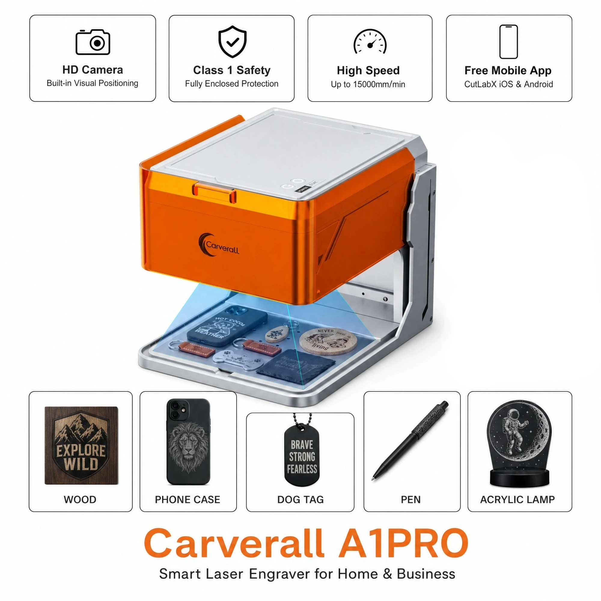 

Carverall A1PRO Desktop Laser Engraver and Cutter | 5W/10W Diode Lazer Engraving Machine | Built-in Camera | APP and PC Support
