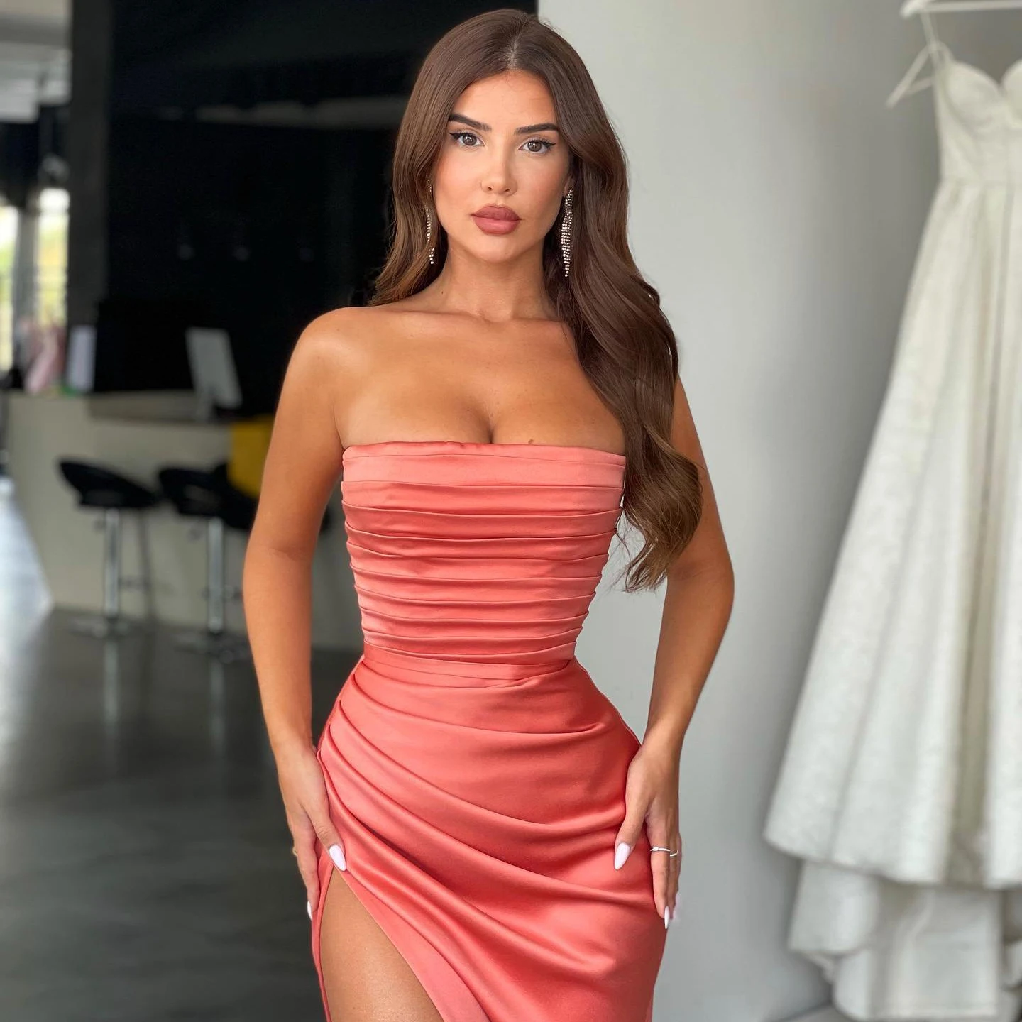 Thinyfull Sexy Prom Dresses High Split senza spalline sirena abito da sera lunghezza del pavimento Arabia saudita Cocktail Party abiti Plus Size