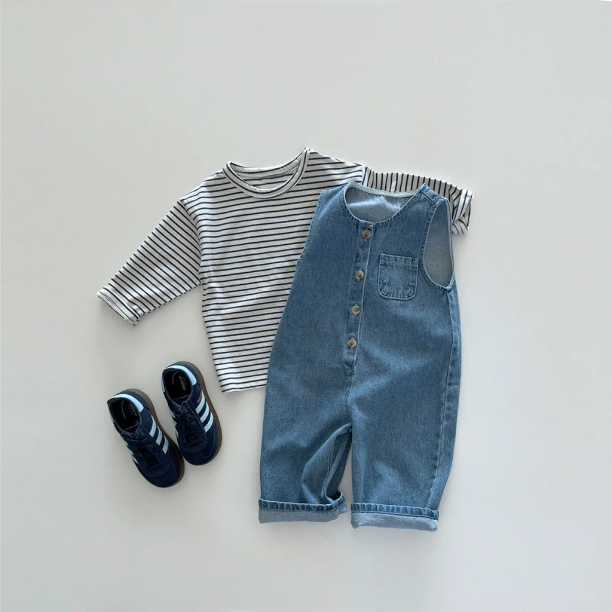 2025 Autumn New Baby Sleeveless Denim Romper Kids Jumpsuit For Boys Girls Overalls Infant Denim Pants Toddler Clothes