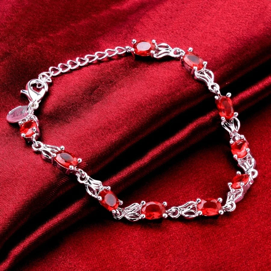 925 sterling silver Bracelets elegant charm beautiful crystal stone red Jewelry fashion for women wedding factory price