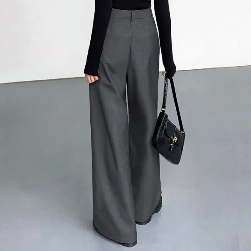 Deeptown Baggy Elegant Black Suit Pants Women Casual Classical Wide Old Money Office Grey Trousers Basic High Waist Korean