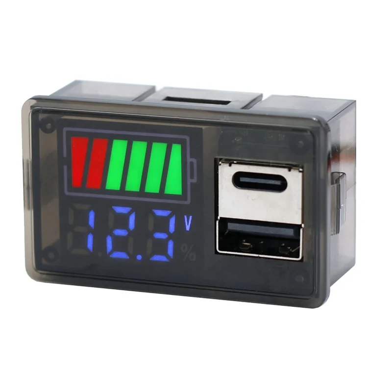 DC8-100V DC8-30V Battery Capacity Indicator USB Type-C LED Digital Car Voltmeter Lithium Lead-acid Battery Charge Level Tester