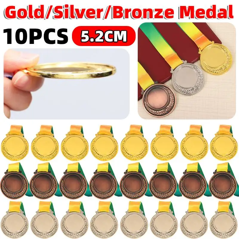 

10 шт., золотая/серебряная/бронзовая медаль, спортивные награды с лентой на шею, награды для студентов, награды конкурса, победитель, металлические медали для игр